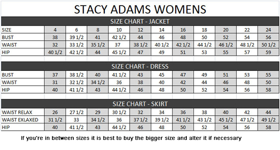 Adams Suit Size Chart